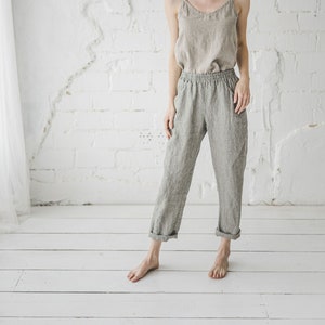 Linen Pants with Elastic Waistband, Natural Loose Linen Pants, Linen Trousers For Women