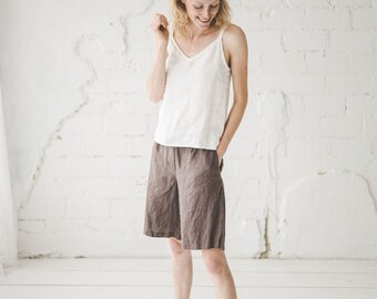 Linen Bermuda Shorts: Mid-Waist Summer Culottes