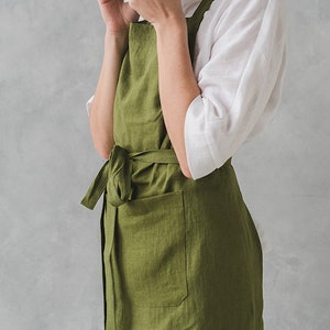 READY TO SHIP Linen Full Apron, Kitchen Linen Bib Apron, One Size Linen Apron for Women and Men, Linen Apron for Cooking, Gardening