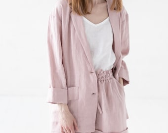 Loose Linen Blazer: Women's Casual Jacket with Pockets
