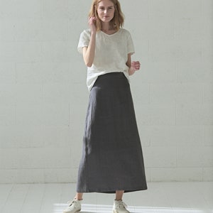 High Waisted Long Linen Skirt: Soft Wash Fabric