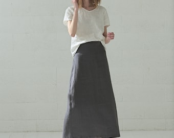 READY TO SHIP A - Line Linen Skirt Heavy Flax / High Waisted Skirt / Long Heavy Linen Skirt