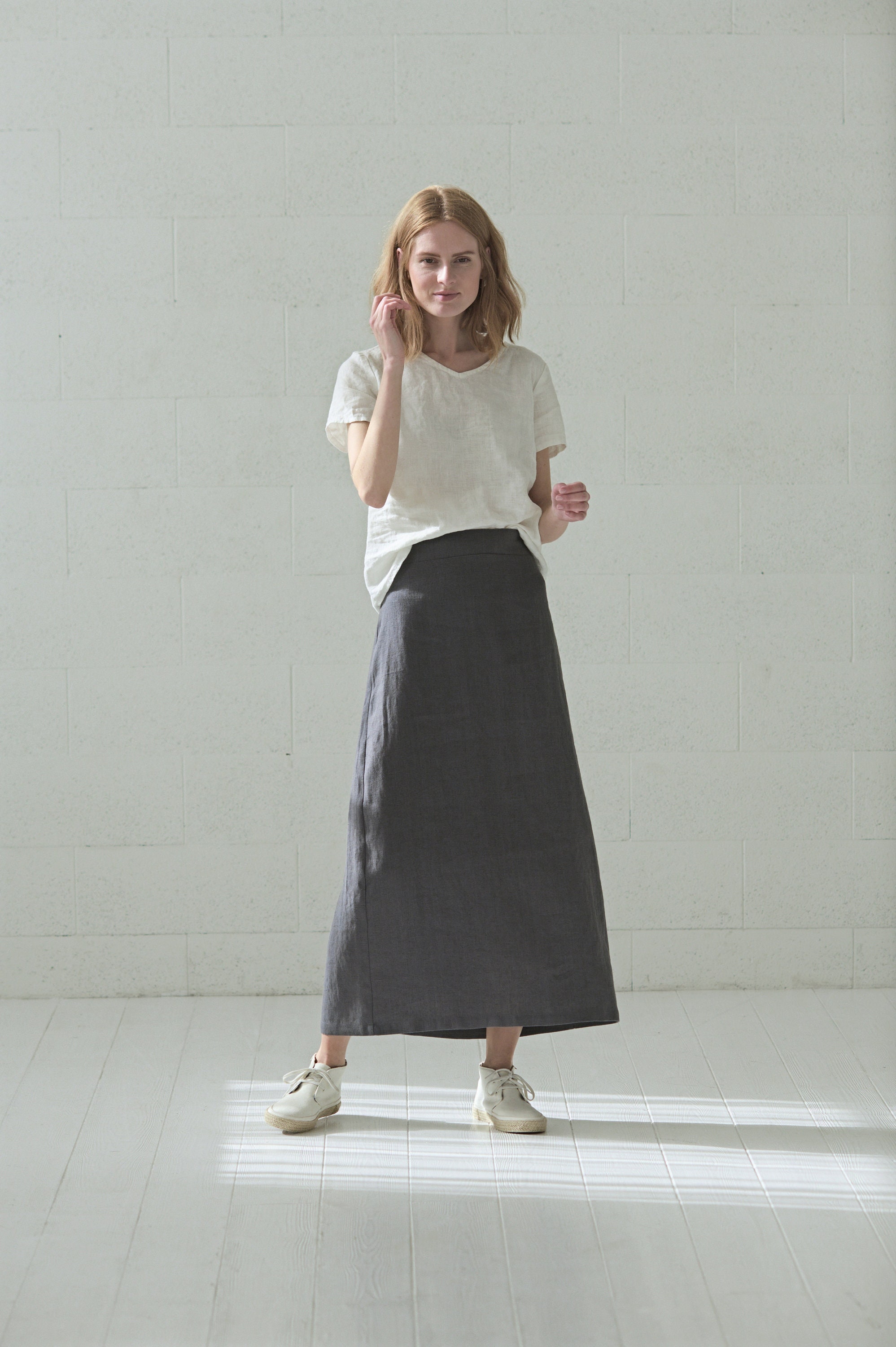 High Waisted Long Linen Skirt Soft Wash Fabric