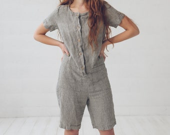 Linen Romper for Summer / Short Linen Jumpsuit Overall
