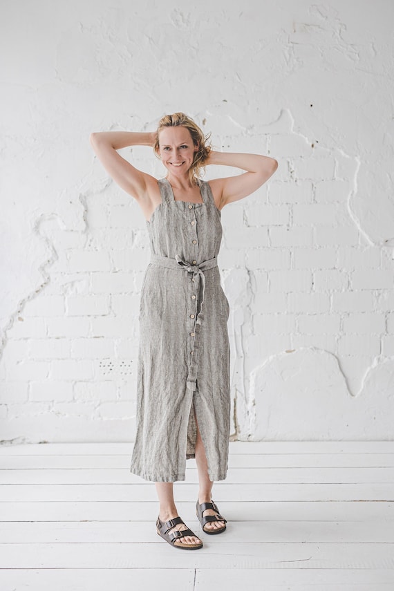 chinese dress ladies Lorena Striped Linen Maxi Dress