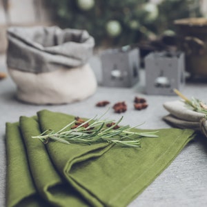 Moss Green Table Linen Napkins Set Of 4, 6, 8, 10, 12, 14, 16, Handmade Linen Gift image 2