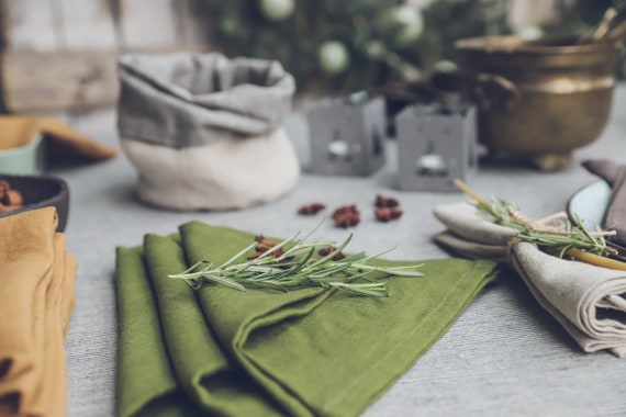 Moss Green Cloth Napkins Set, Linen Napkins, Wedding Decor 