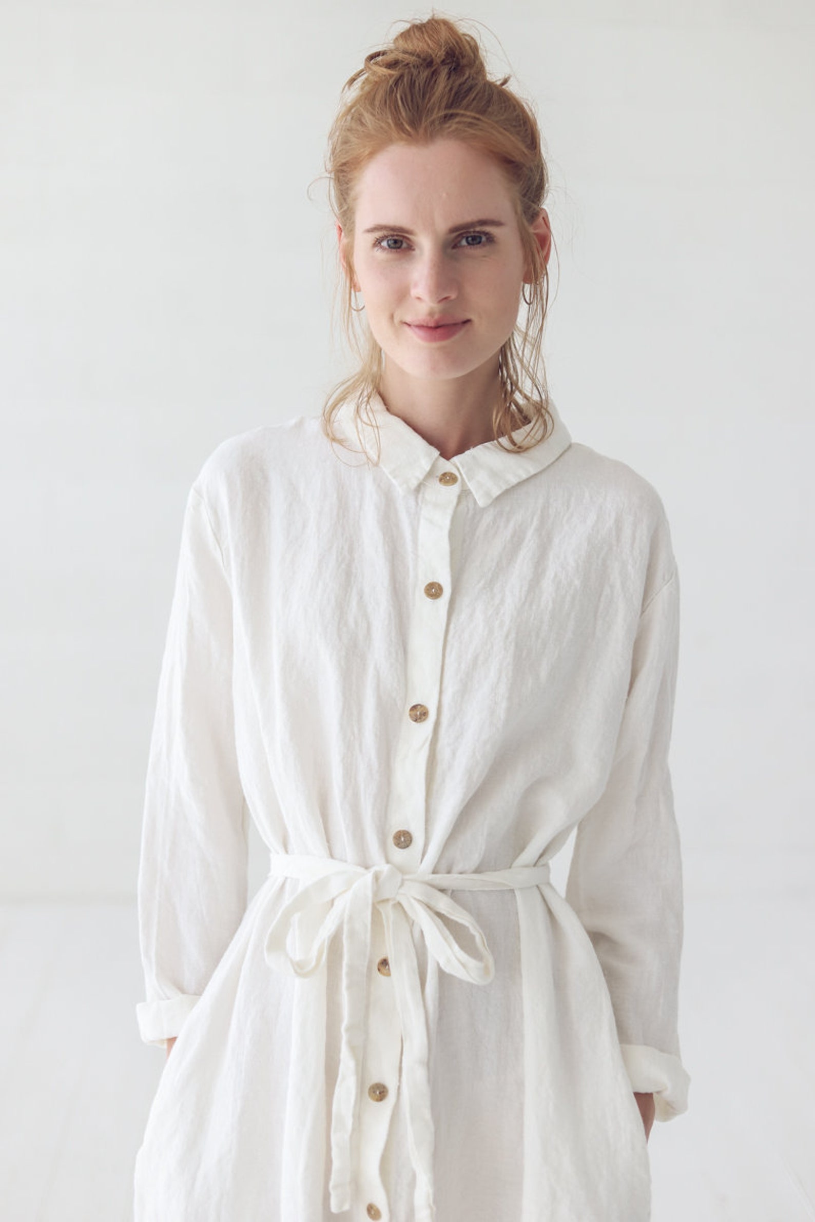 Long Linen Shirt Dress Linen Soft Washed Dress with Belt Etsy