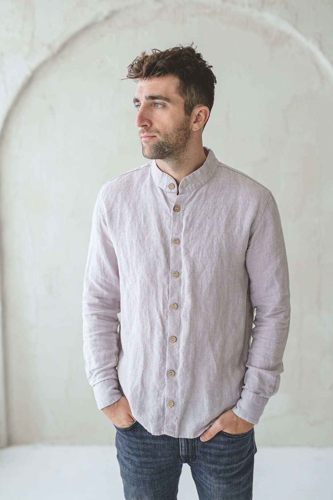 Buy Classic Linen Men's Shirt: Long Sleeve Button Down Online in India 