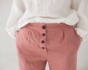 Classic Linen Pants, Hight Waist Trousers, Tapered Women Linen Pants