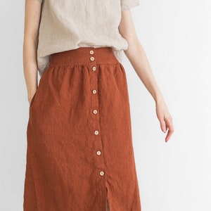 High Waist Spring Linen Skirt , Flax Linen Knee Length Linen Skirt, Buttons Down Linen Skirt image 4