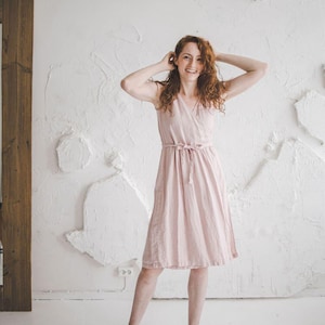 Linen Wrap Dress: Sleeveless Casual Dress with Belt