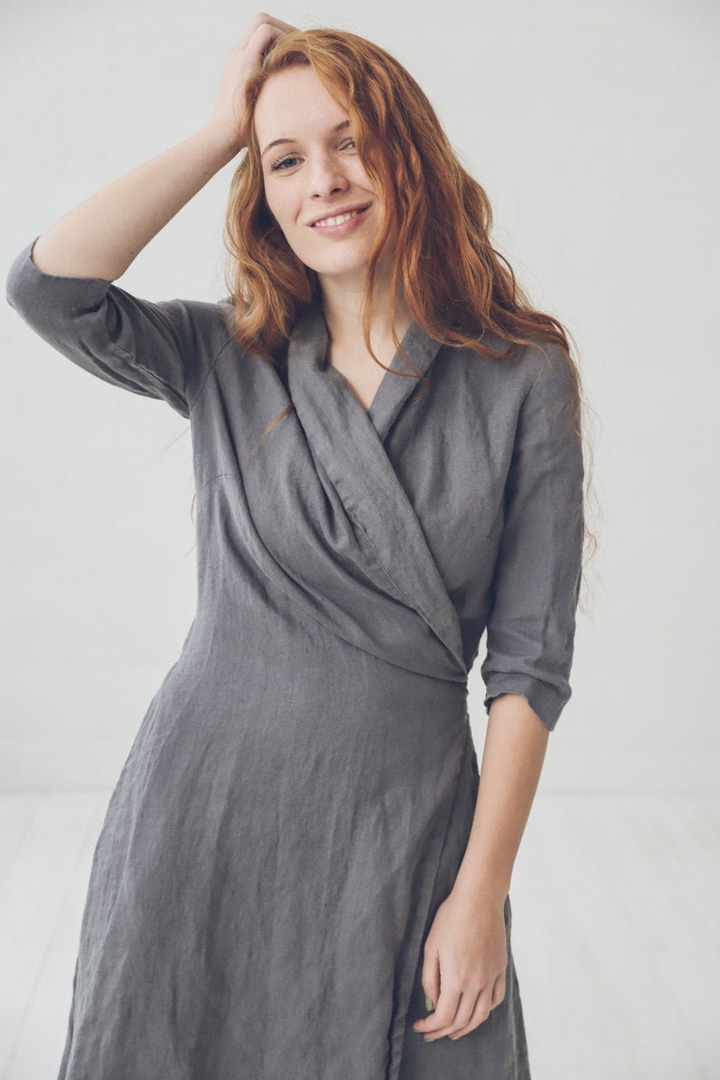 linen wrap dress etsy