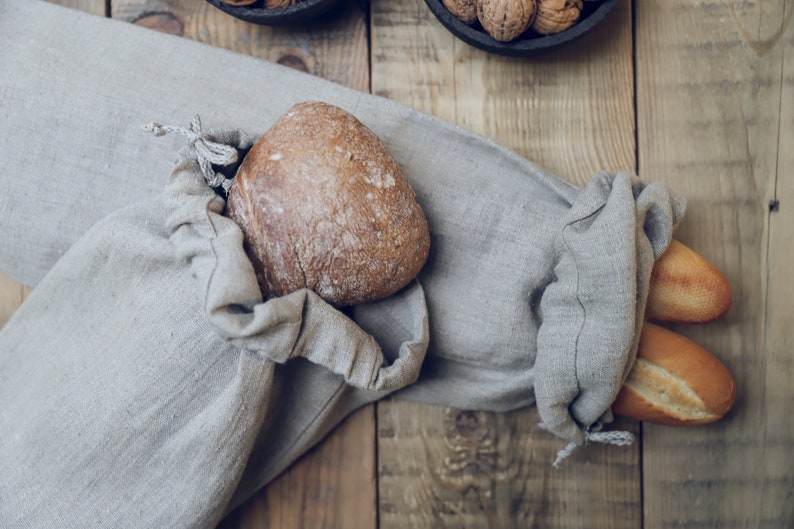 Linen Bread Bag, Sourdough Bread Linen Bag, Natural Linen Loaf Bag, Sac à Pain, Boule Bag, French Baguette Linen Bag, Kitchen Storage Bag image 3