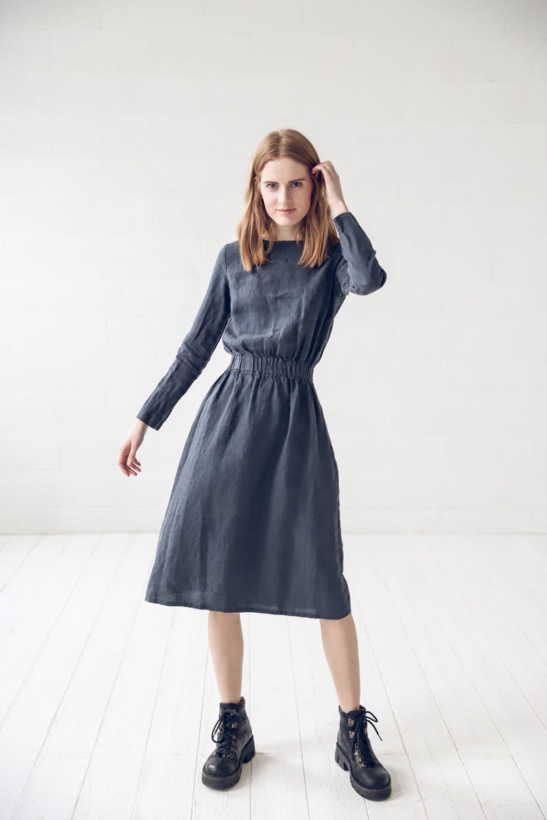 Linen Dress / Long Linen Dress / Long Sleeves Dress / Summer image 1