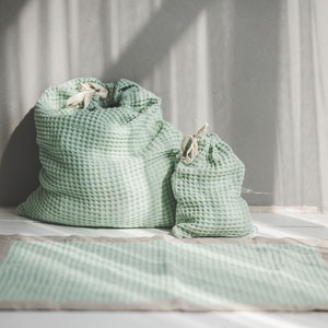 Linen Waffle Laundry bag Set Of 2, Bath Laundry Set, Absorbent Linen Storage Bag, Handmade Gift Idea image 1