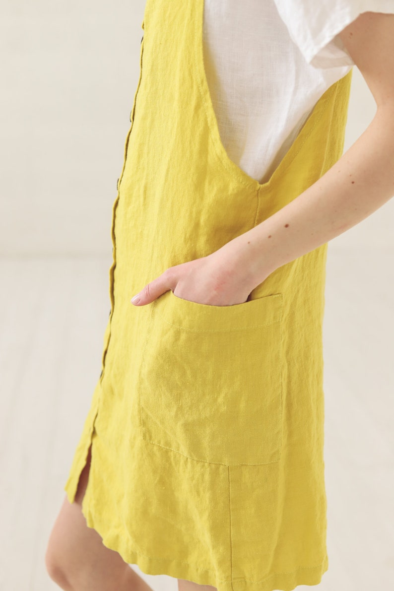Mini Apron dress Linen Pinafore Dress Jumper Linen Dress Slip Women Summer Dress