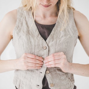 Classic Linen Vest With Back Ties / Classic Linen Sleeveless Coat / Classic Style image 2
