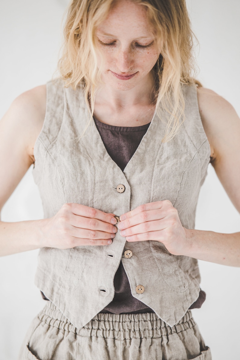 Classic Linen Vest With Back Ties / Classic Linen Sleeveless Coat / Classic Style image 2