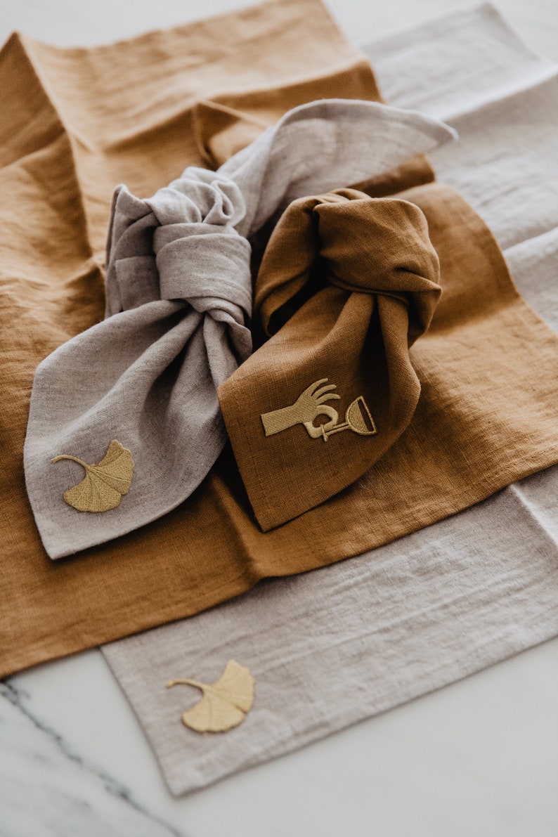 Linen Napkins Housewarming Gift / Linen Napkins Set Honey Gold Of 4, 6, 8, 10, 12, 14, 16, Handmade Table Linen Gift Idea image 4