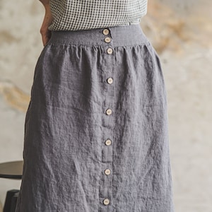 Linen Skirt Button Opening, Retro Flax Linen Midi Skirt, High Waist Linen Skirt image 4