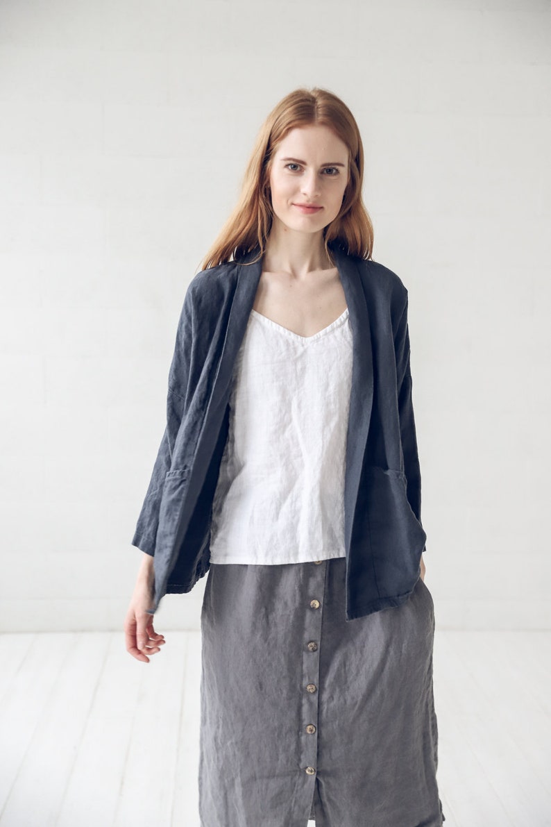 Loose Linen Cardigan, Jacket for Women, Linen Jacket with Pockets, Cardigan for Women image 2