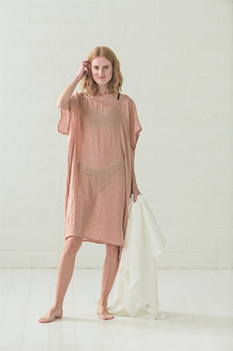 Light Linen Caftan Beach Dress / Women Beachwear / Oversize Casual Linen Tunic image 1