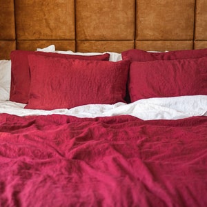 Linen Bed Set, Ruby Red Boho Bedding, Duvet Cover Queen, Linen Bedding, Duvet Cover with Pillowcases image 5
