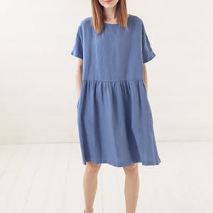 READY TO SHIP Swing Linen Dress, Linen Soft Dress, Summer Loose Dress, Handmade Linen Dress, Midi Linen Dress