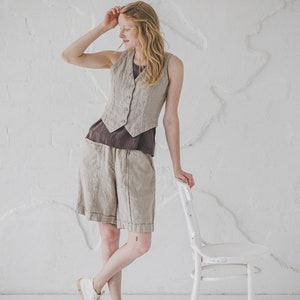 Classic Linen Vest With Back Ties / Classic Linen Sleeveless Coat / Classic Style image 4