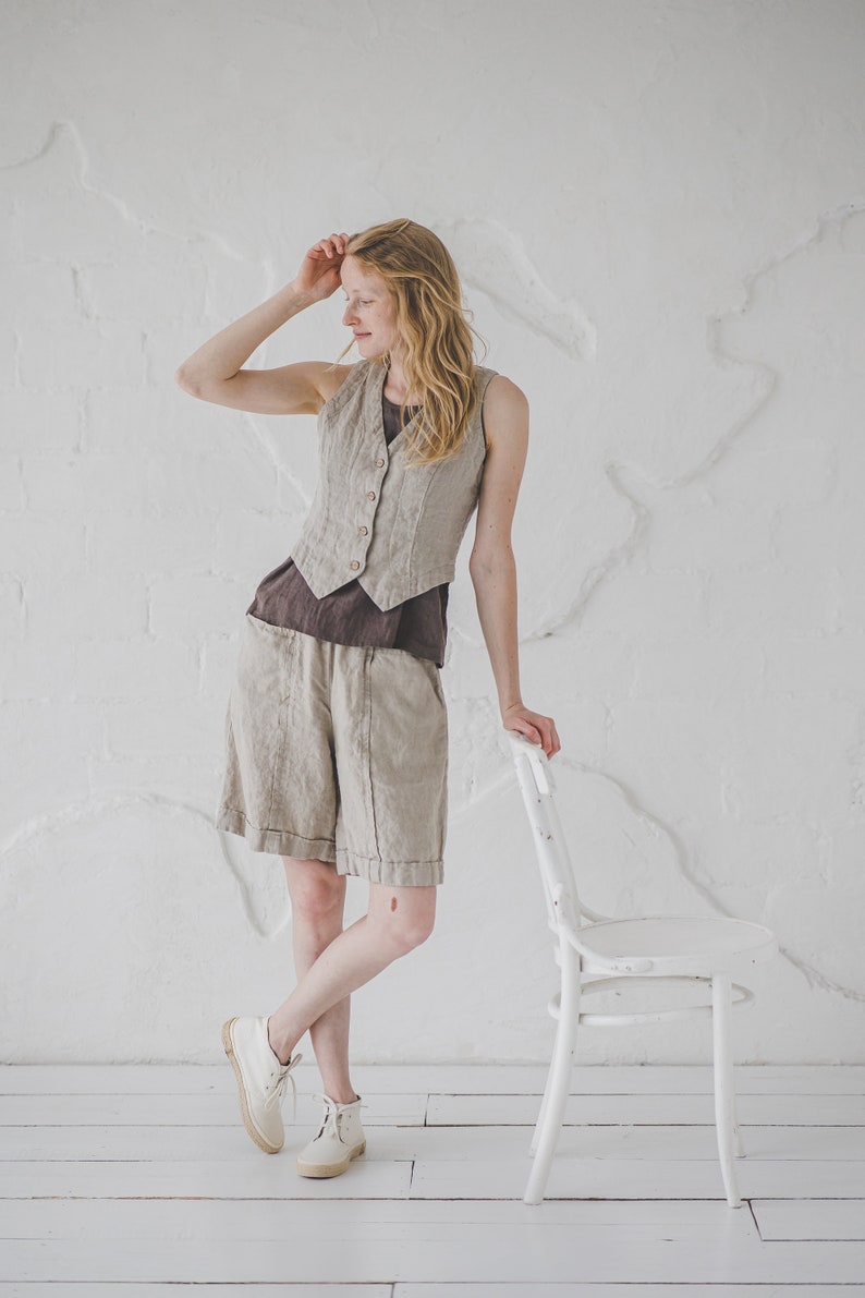 Classic Linen Vest With Back Ties / Classic Linen Sleeveless Coat / Classic Style image 4