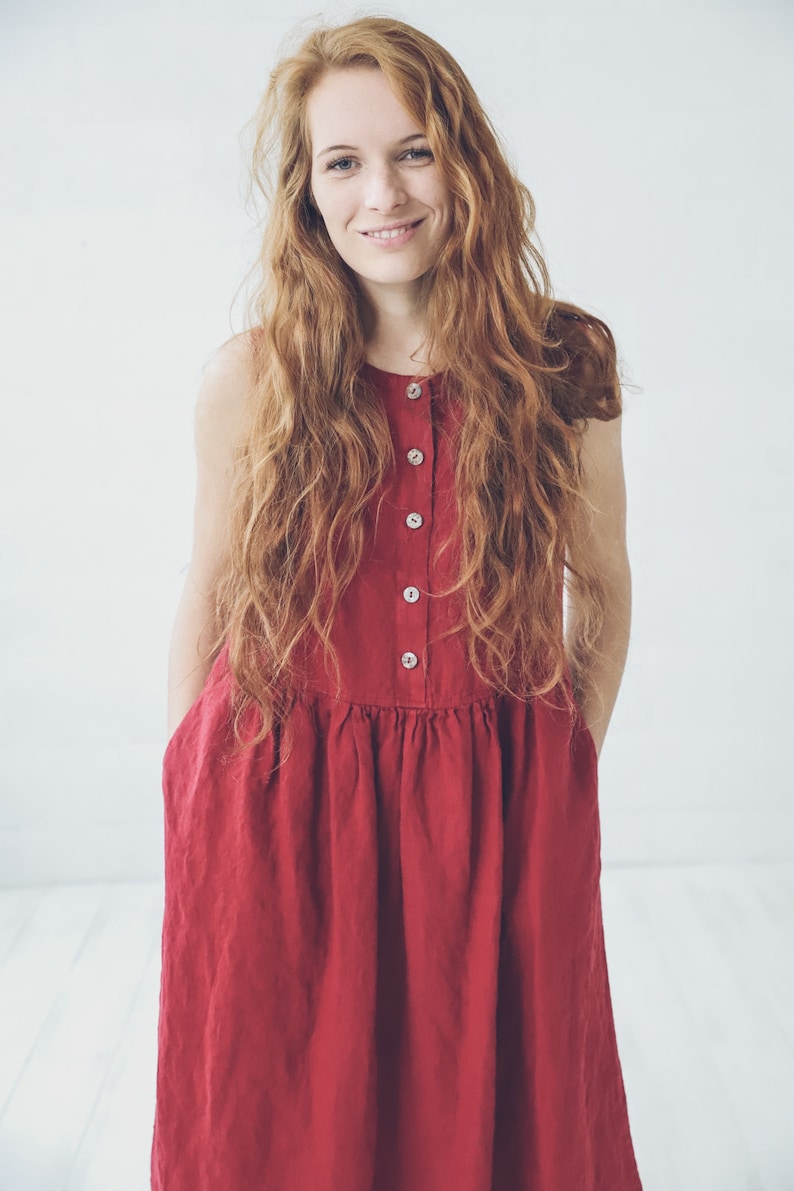 Soft Washed Linen Dress: Long Swing Robe, Maternity Friendly image 3