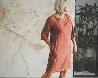 READY TO SHIP Classic Flax Linen Tunic, Minimal Linen Dress