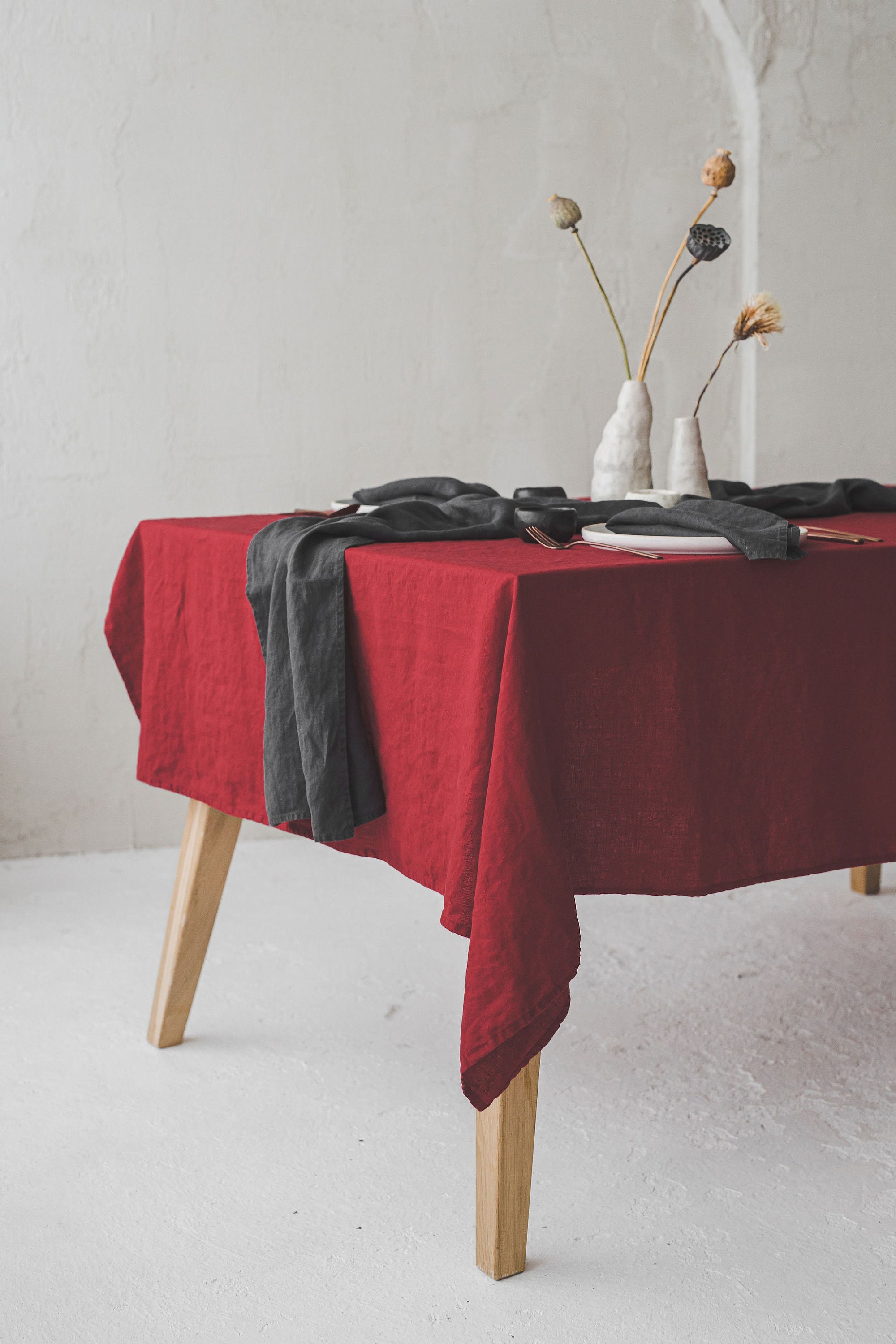 Ruby Red Tablecloth Ruby Red Linen Tablecloth: Handmade European Table Decor - Etsy