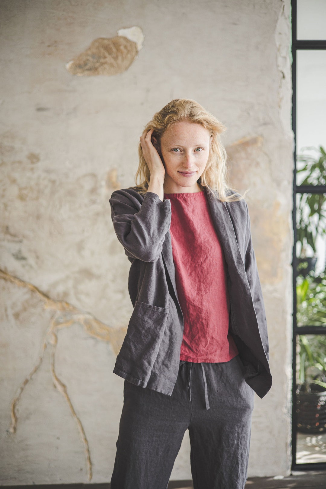 Buy Flax Linen Minimalist Jacket: Boho Cardigan Coat Online in India - Main Image