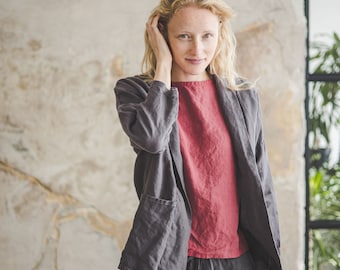 Simple Linen Jacket, Flax Linen Minimal Linen Cardigan, Boho Linen Coat