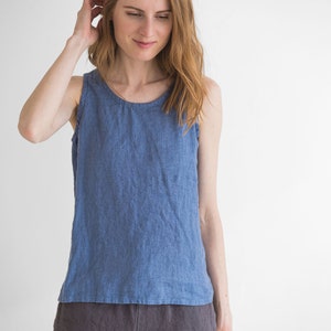 Simple Classic Linen tank Top, Sleeveless Linen Top, Summer Linen Blouse, Linen Slip Top image 3