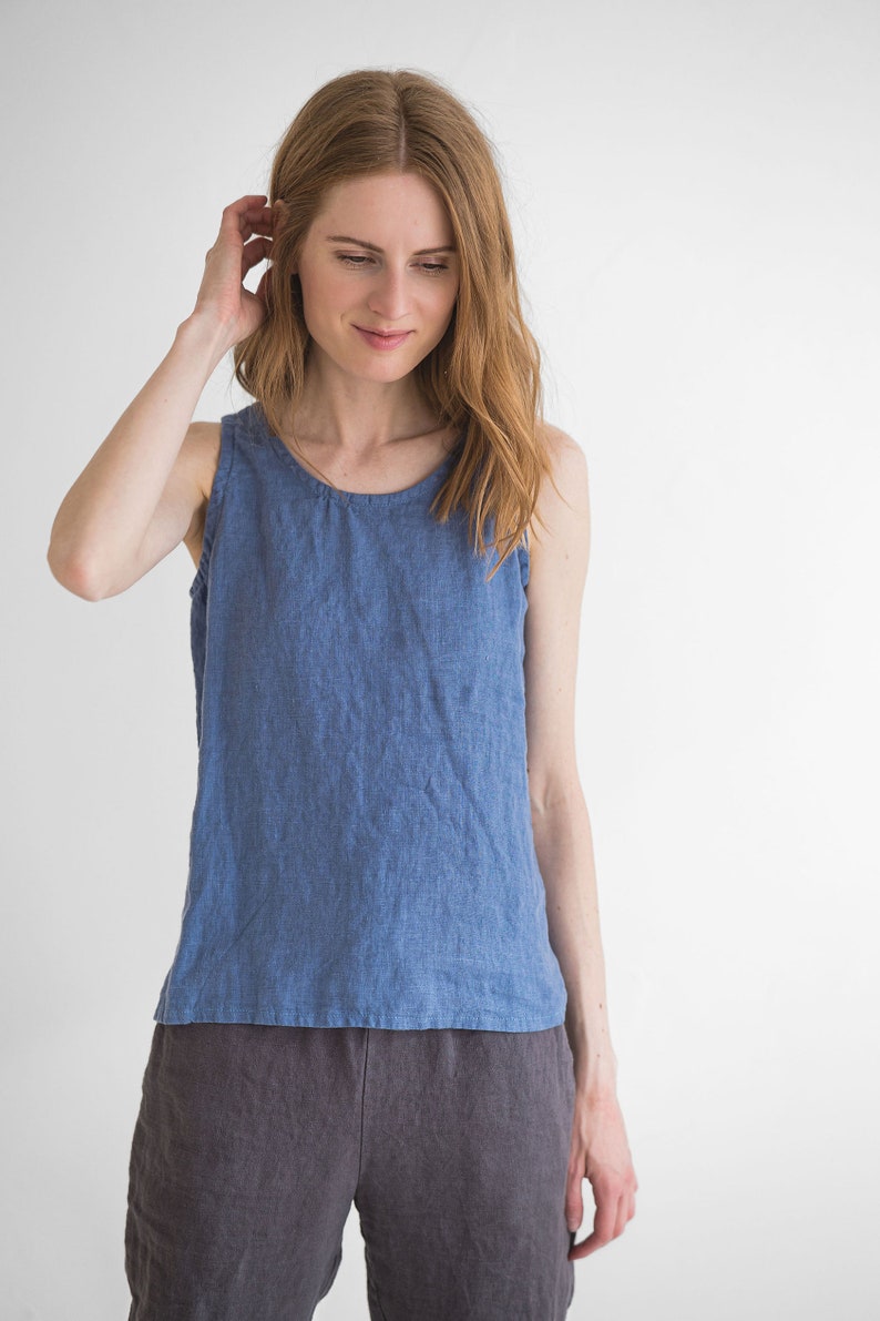 Simple Classic Linen tank Top, Sleeveless Linen Top, Summer Linen Blouse, Linen Slip Top image 3