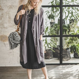 Linen Blazer with Pockets, Oversize Linen Coat, Loose Linen Cardigan, Plus Size Linen Jacket, Linen Blazer Dress image 2