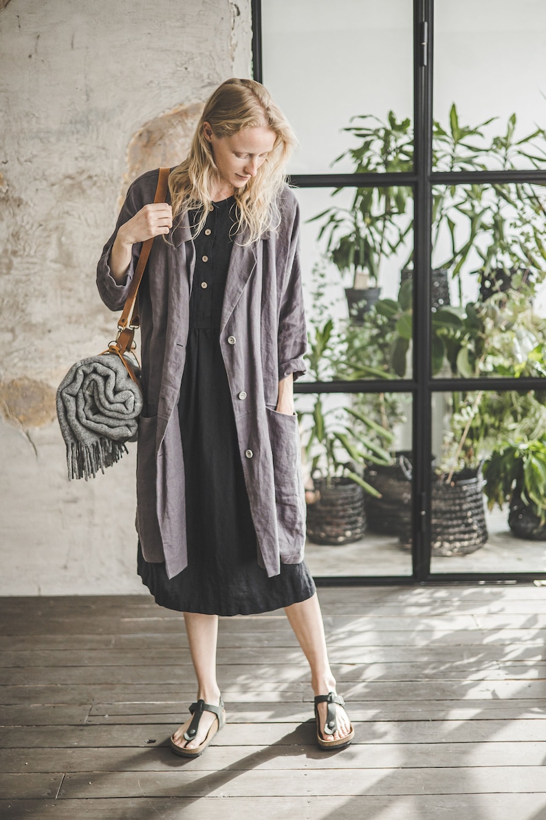 Linen Blazer with Pockets, Oversize Linen Coat, Loose Linen Cardigan, Plus Size Linen Jacket, Linen Blazer Dress image 2