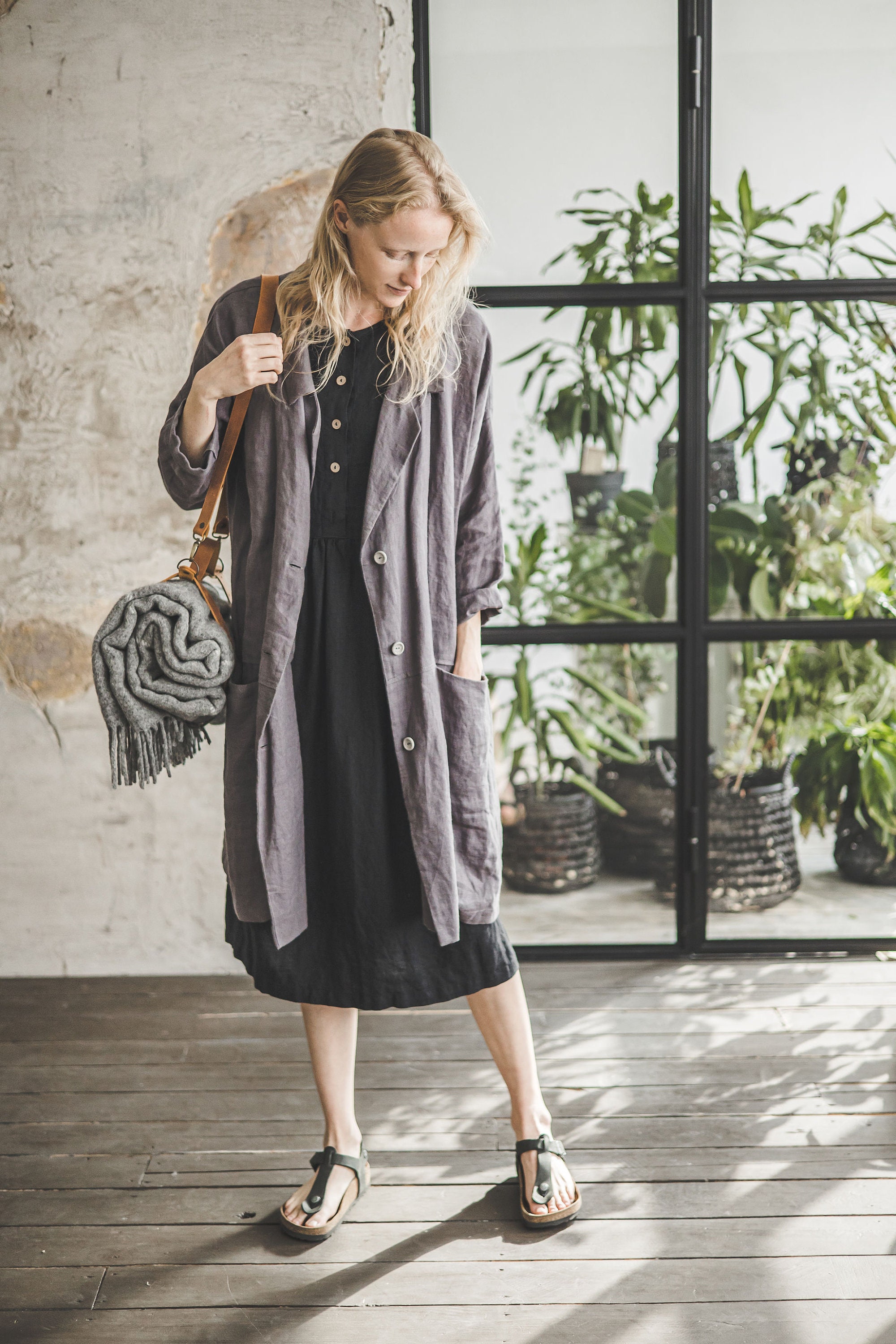 Linen Blazer With Pockets, Oversize Linen Coat, Loose Linen