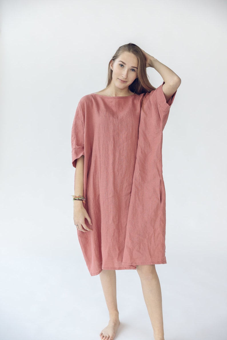 Linen Soft Dress, Baggy Loose Summer Linen Dress, Oversized Linen Dress image 2