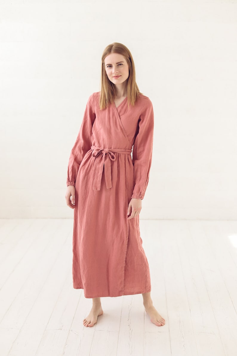 Maxi Wrap Linen Dress / Long Bridesmaids Linen Dress / Summer Women Dress image 6