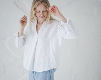 Classic Linen Blouse, V-Neckline Linen Blouse, Linen Top For Women