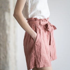 READY TO SHIP High Waisted Linen Shorts / Bermuda Women Shorts With Belt / Loose Summer Linen Shorts image 4