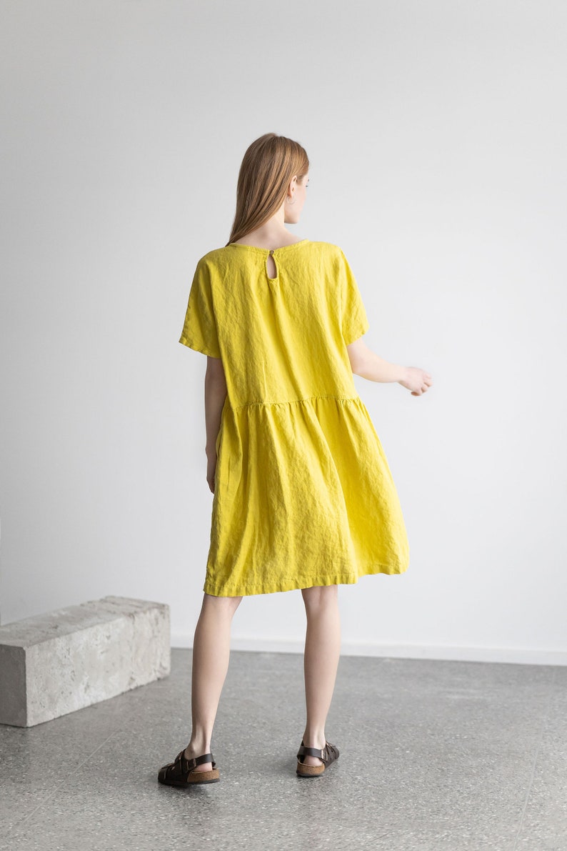 Swing Linen Dress, Linen Soft Dress, Summer Loose Linen Dress, Handmade Linen Dress, Midi Linen Dress image 3