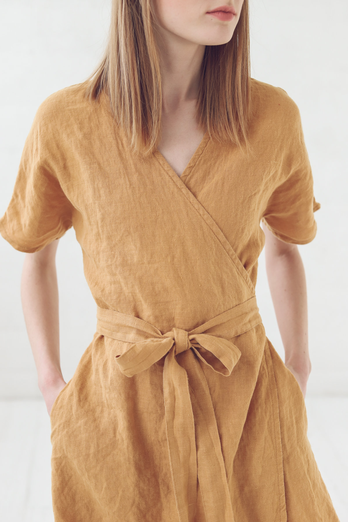 Wrap Linen Mini Dress: Kimono Style Summer Dress