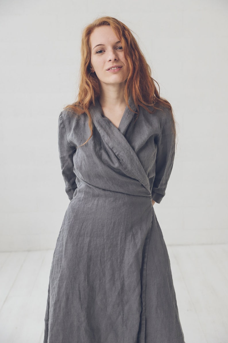 Gray Linen Wrap Dress Long Linen Dress Elegant Maxi Dress Etsy UK