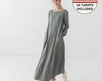Maxi Linen Dress: Long Sleeve Women's Dress