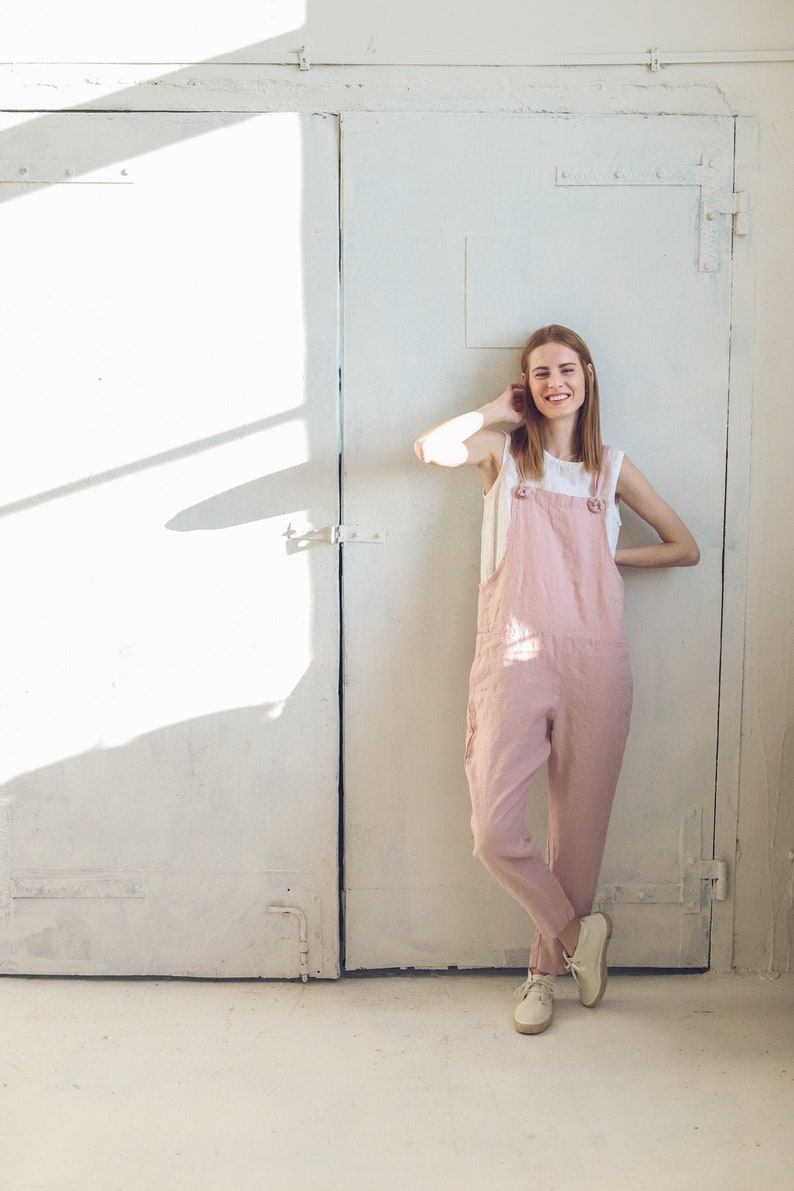 Tapered Linen Jumpsuit, Baggy Linen Overall, Spring Linen Romper, Women's Casual Jumpsuit, Pinafore Linen Romper image 1